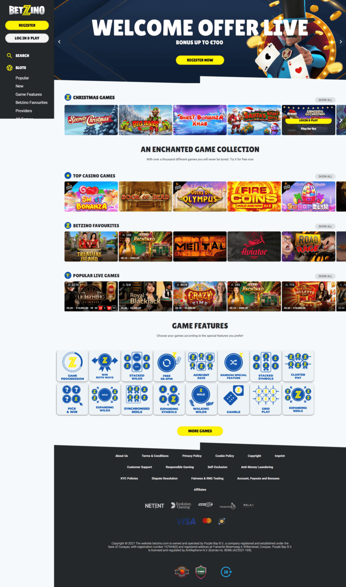 Betzino Casino Online Interface