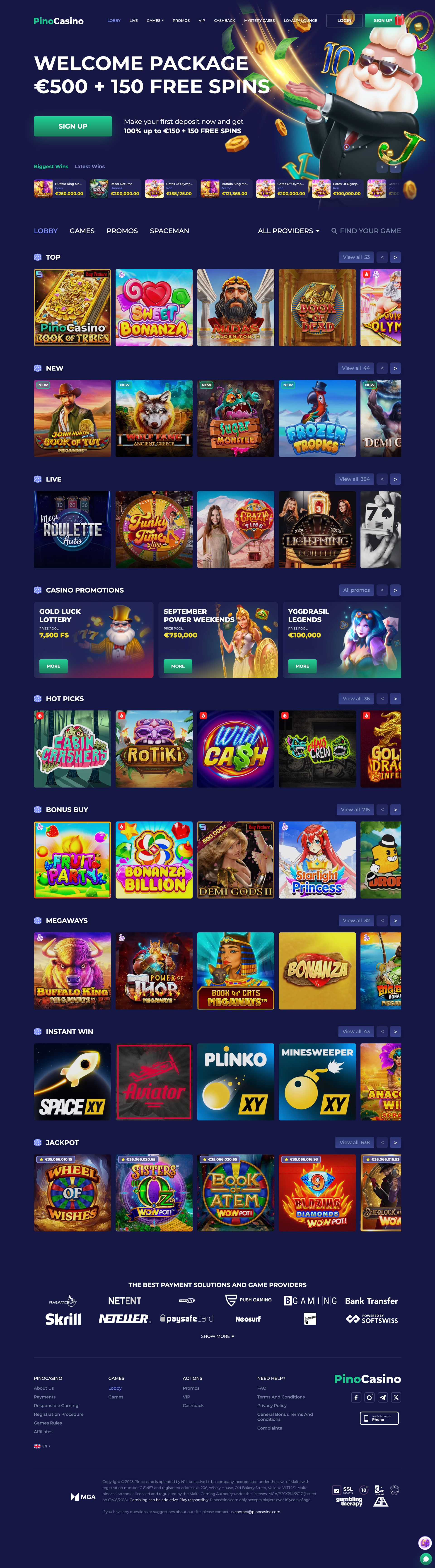 PinoCasino Review (2023) 🥇 Claim Exclusive Bonuses