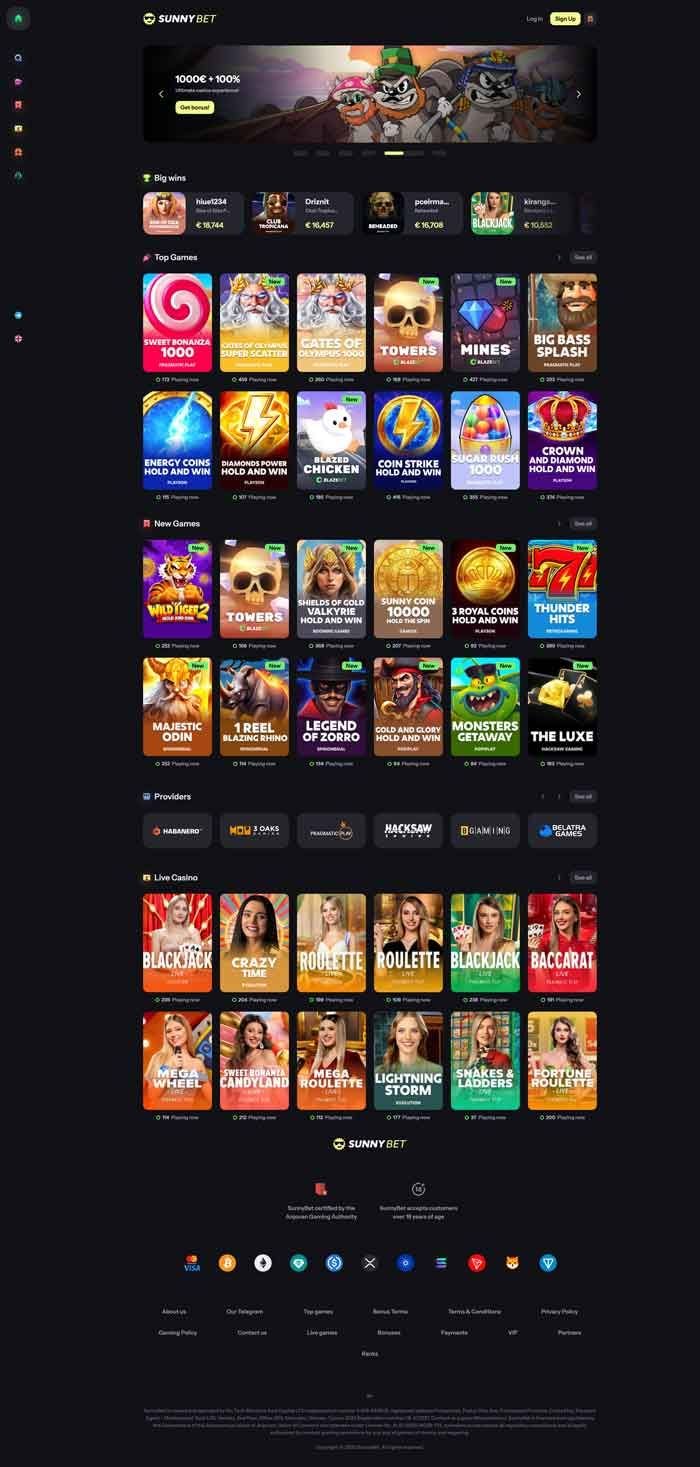 Sunnybet kasiino ekraanipilt