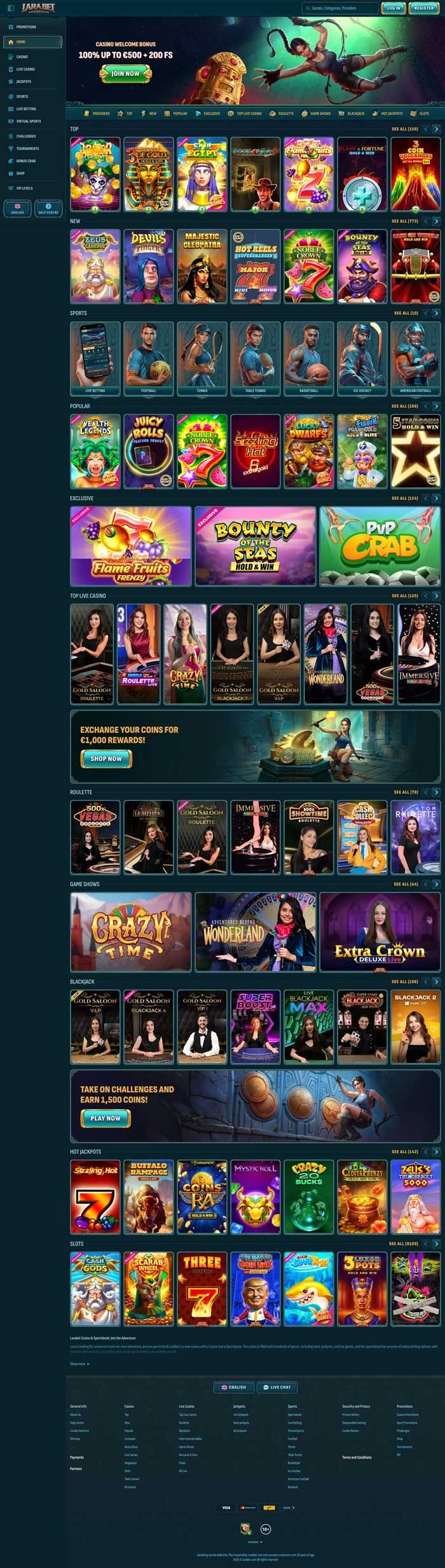 Screenshot del sitio web de Larabet