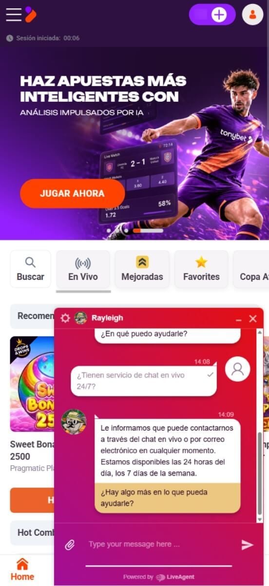 TonyBet Casino atención al cliente