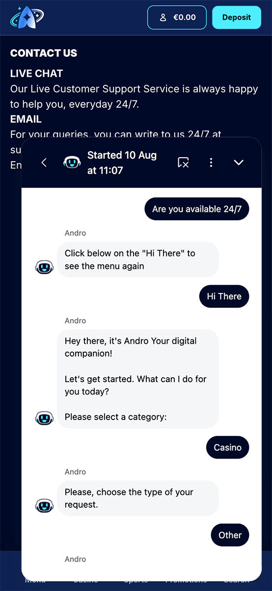 Andromedasino Live Chat