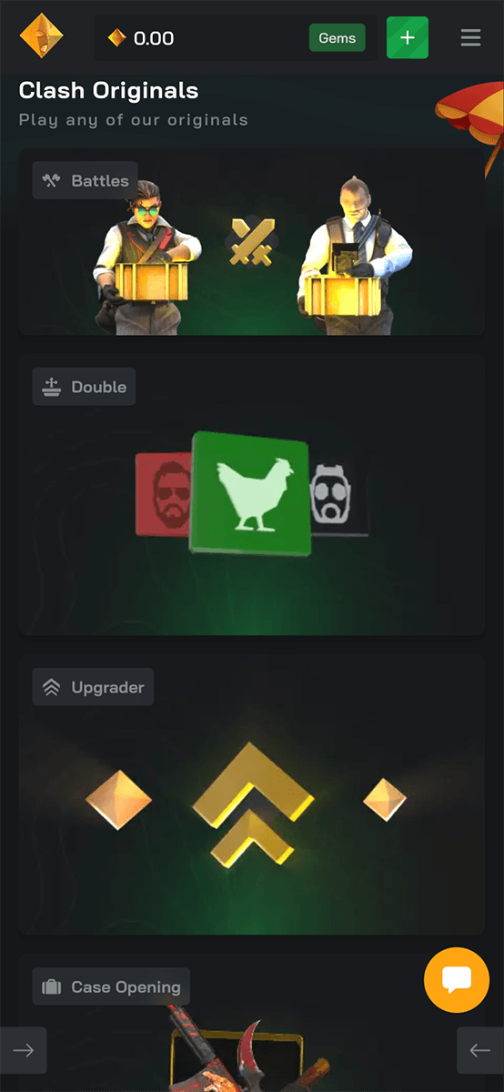 Clash.gg Casino Games Lobby
