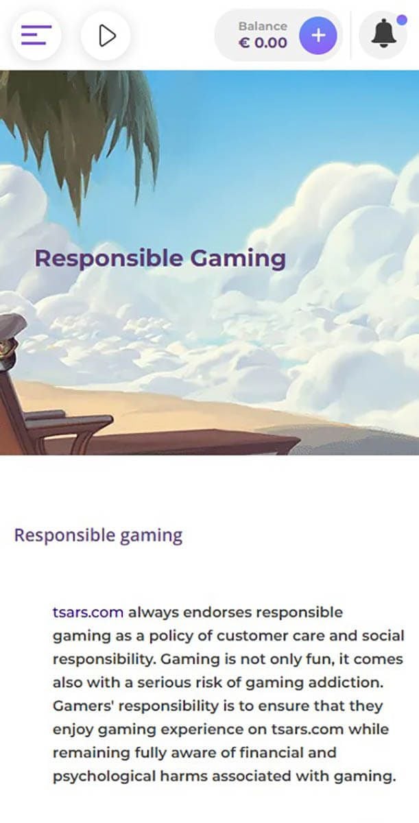 Tsars Casino Responsible Gambling