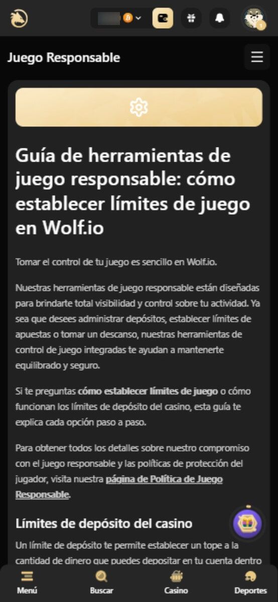 Wolf.io Casino Juego responsable