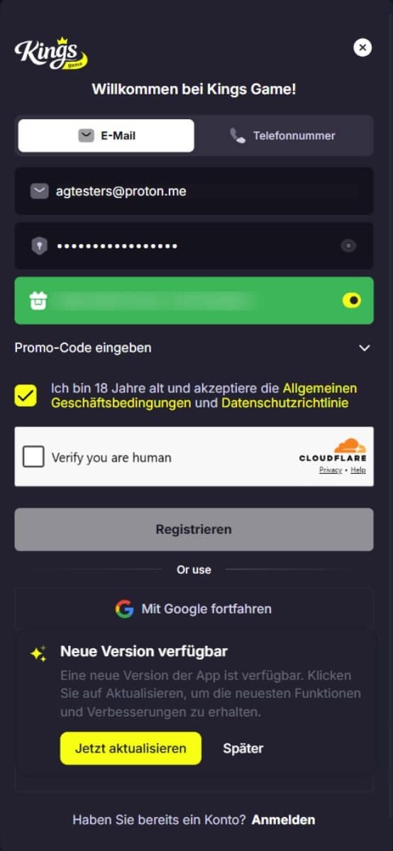 Kings Game Casino Registrierung