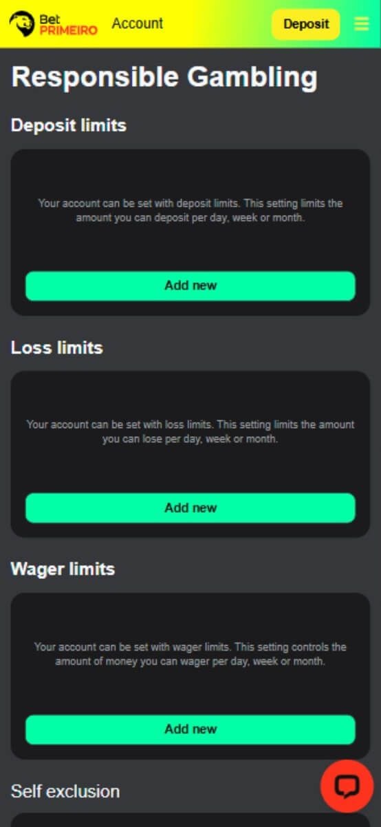 BetPRIMEIRO Casino Responsible Gambling