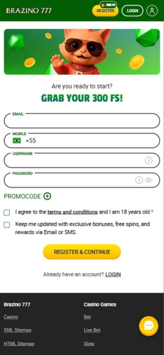 Brazino777 Casino Registration Form