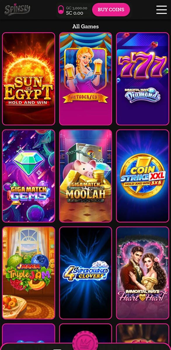 Spinsly Casino Games Lobby