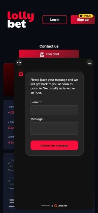 LollyBet Casino Support
