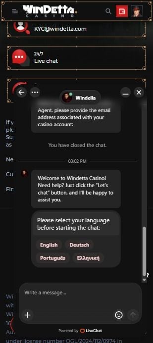 Windetta Casino Customer Support