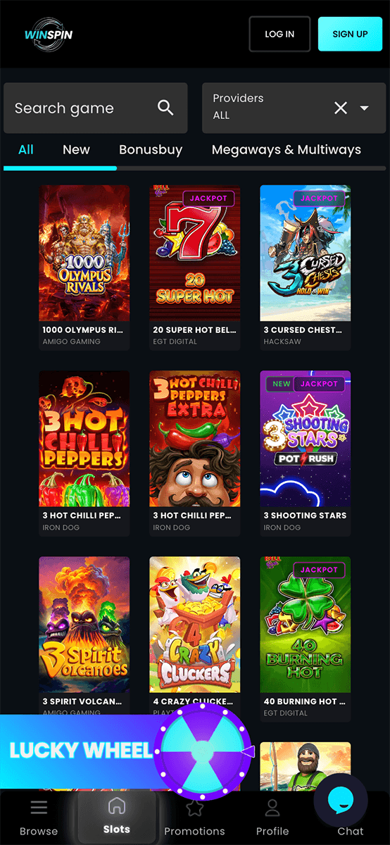 WinSpin Casino Games Lobby