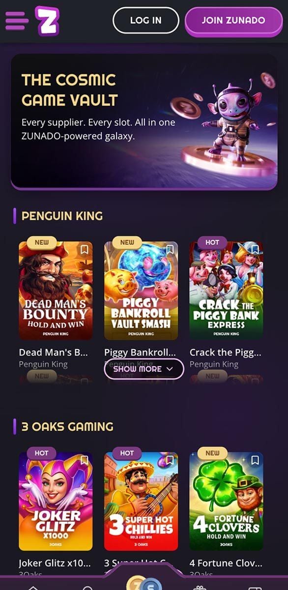 Zunado Casino Games Lobby