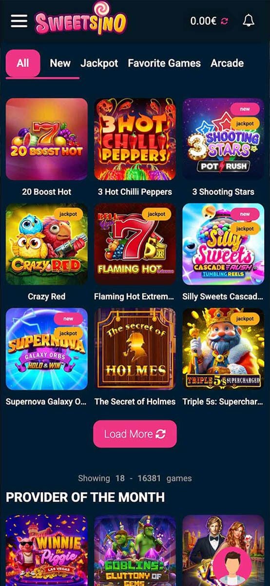 Sweetsino Casino Games Lobby