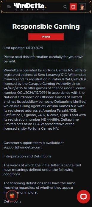 Windetta Casino Responsible Gambling