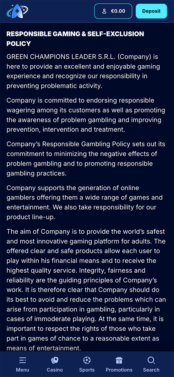 Andromedasino Responsible Gambling