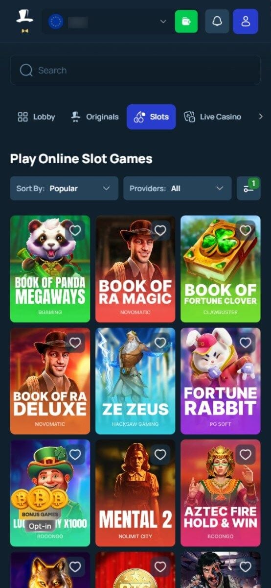 FortuneJack Casino Games Lobby