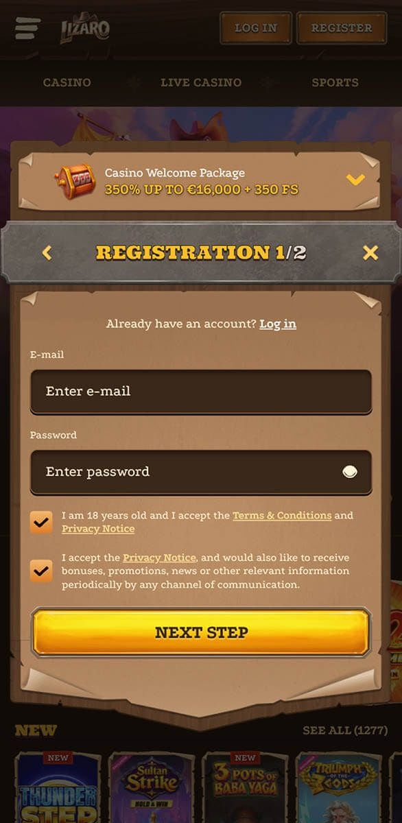 Lizaro Casino Registration Form