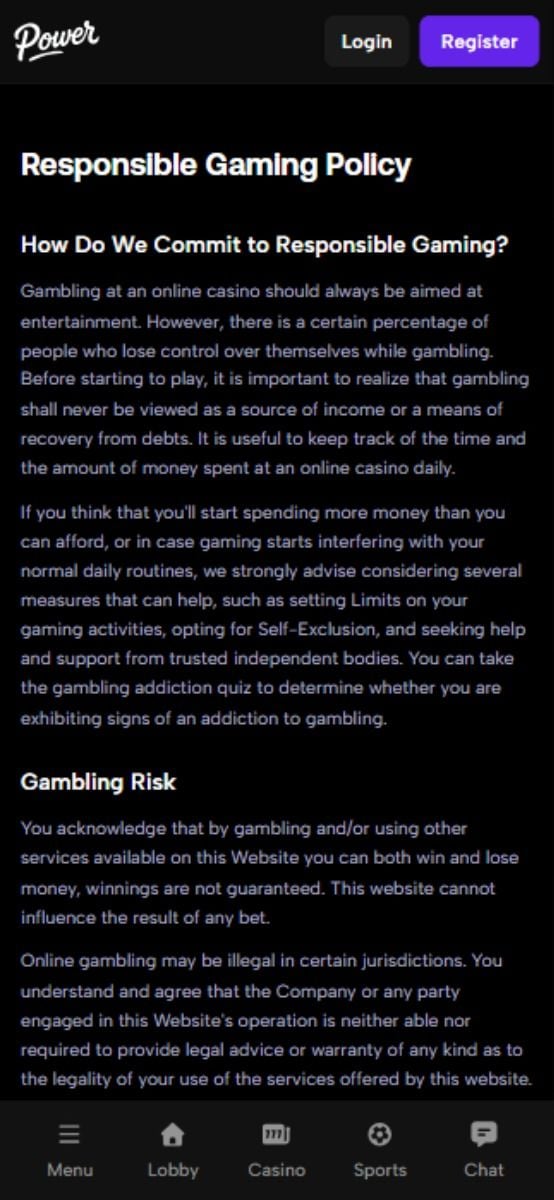 Powerwin responsible gambling 