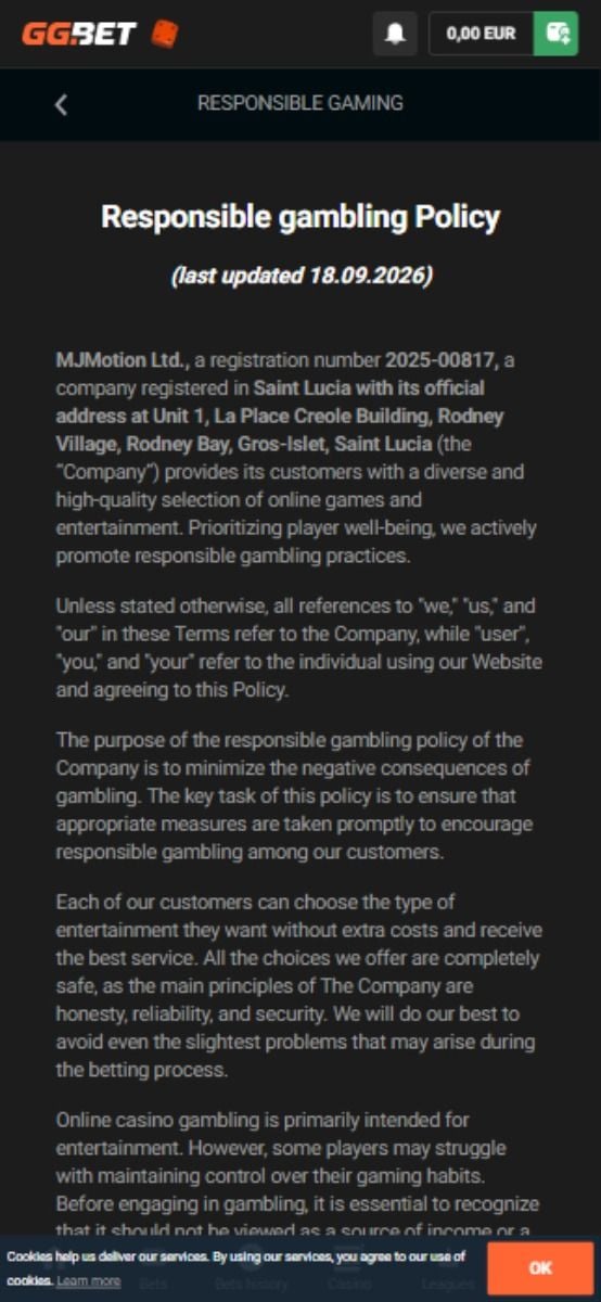GGBet Responsible gambling 