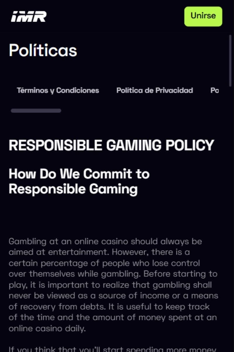 Immerion Casino juego responsable