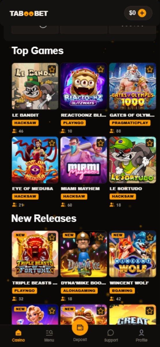 Taboobet Casino Games Lobby