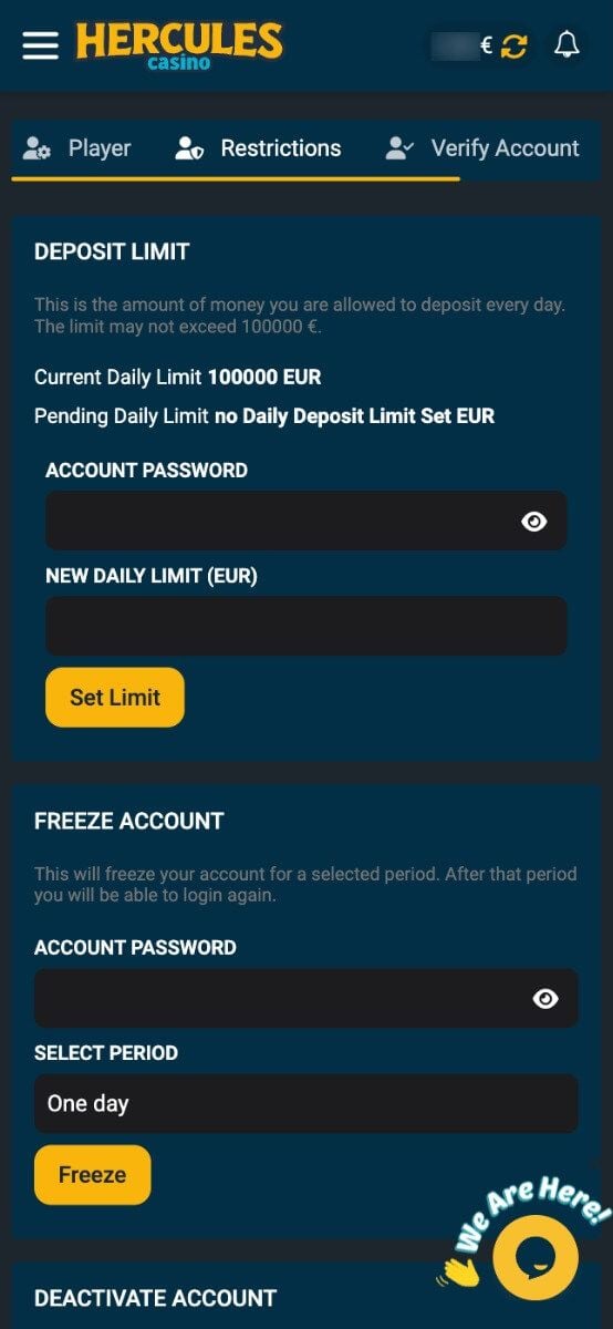 hercules casino RG tools