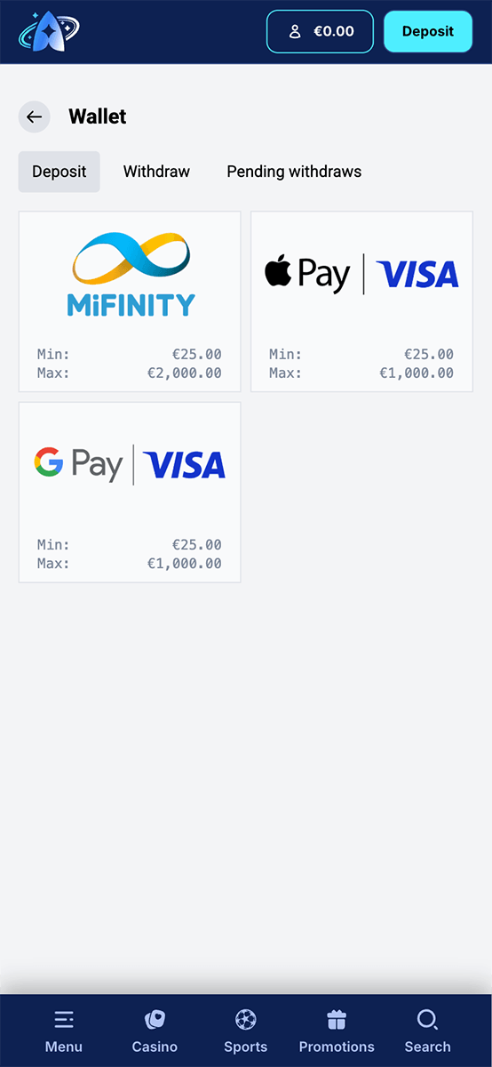 Andromedasino Payment Information