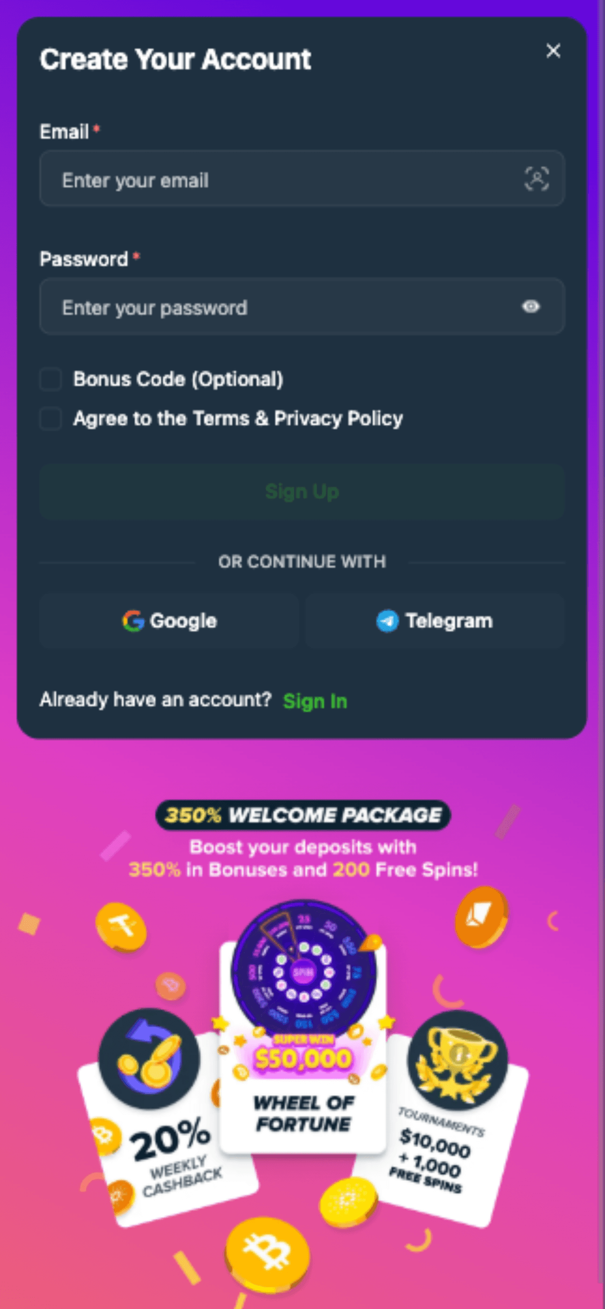 Wild.io Casino Registration Form