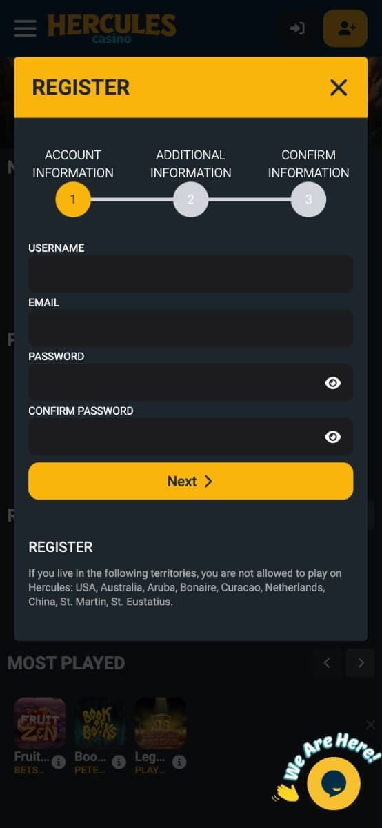 hercules casino registration