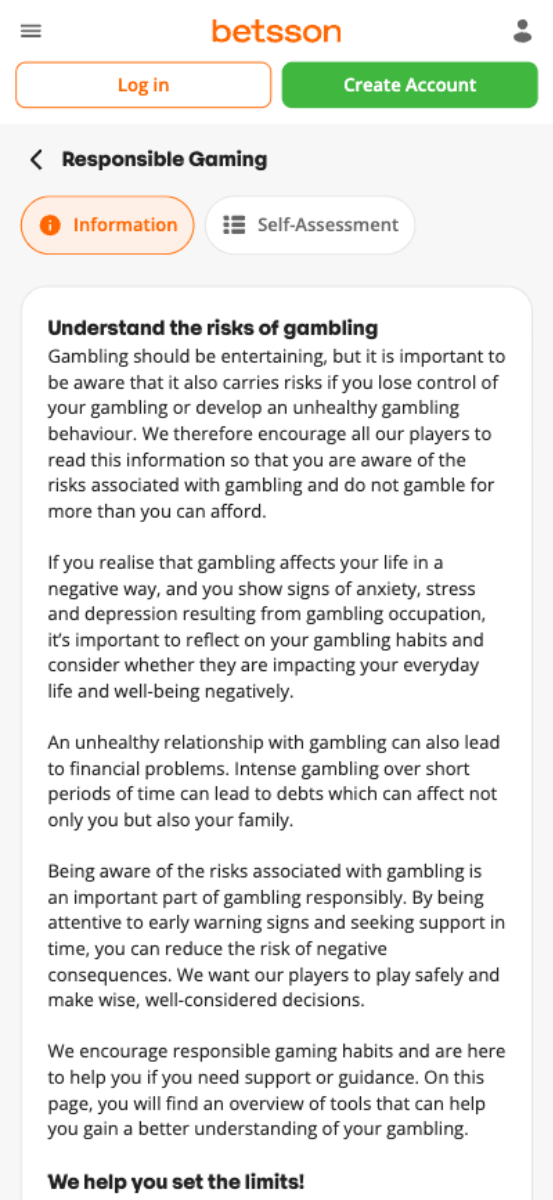 Betsson Casino Responsible Gambling Tools