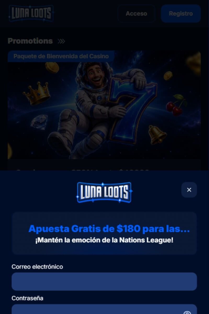LunaLoots formulario de registro