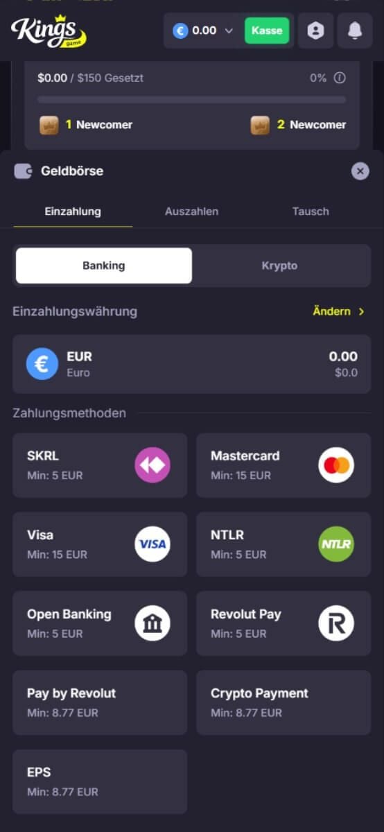 Kings Game Casino Einzahlungen