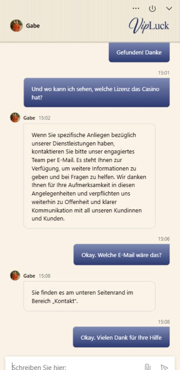 VipLuck Casino Live Chat