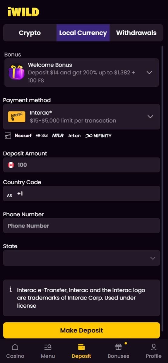 iwild casino cashier