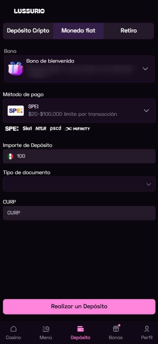 Lussurio Casino pagos