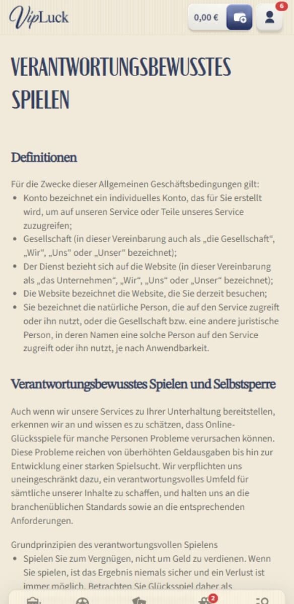 VipLuck Casino verantwortungsvolles Spielen