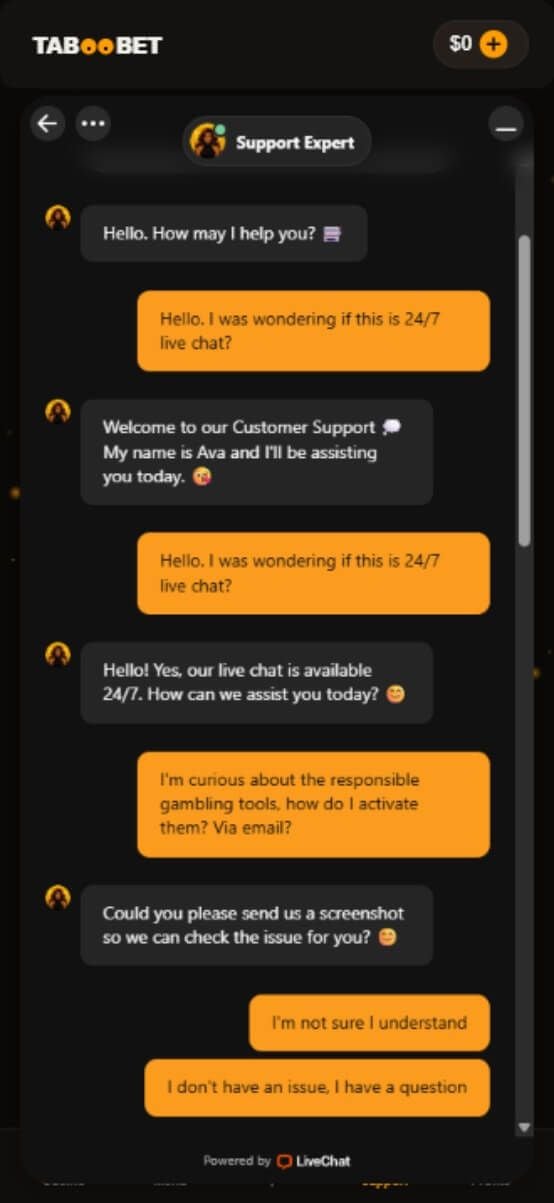 Taboobet Casino Support