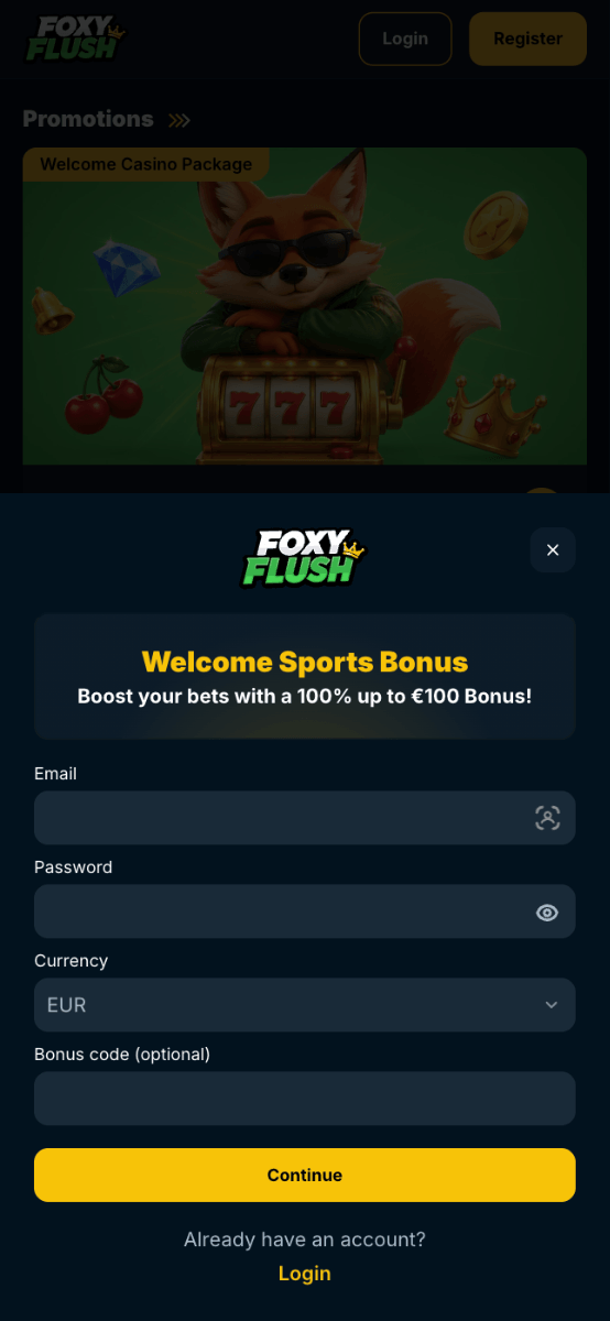 FoxyFlush Casino Registration Form