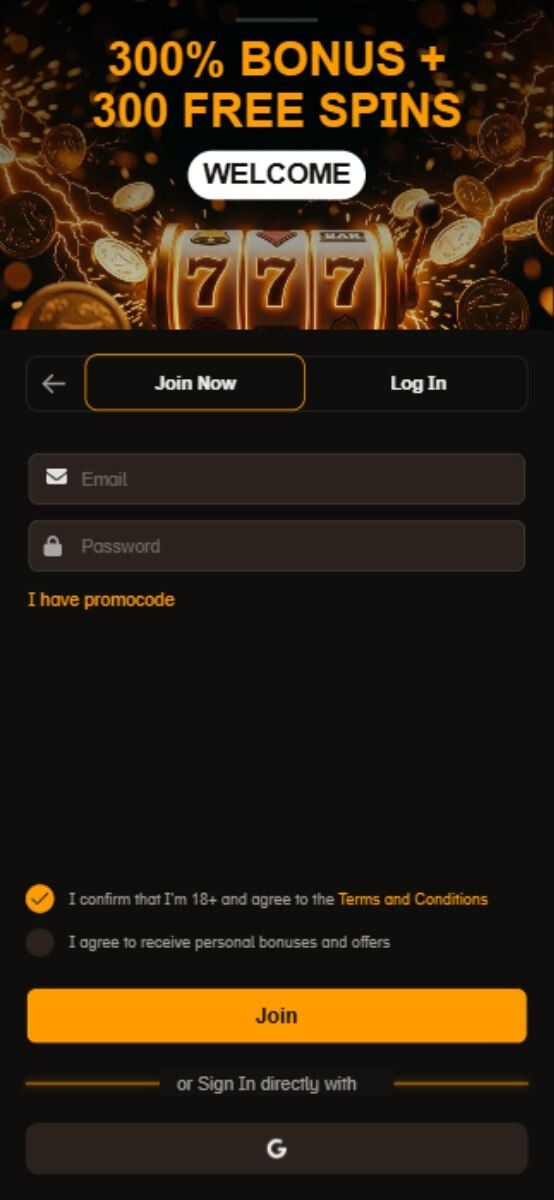 Taboobet Casino Registration Form
