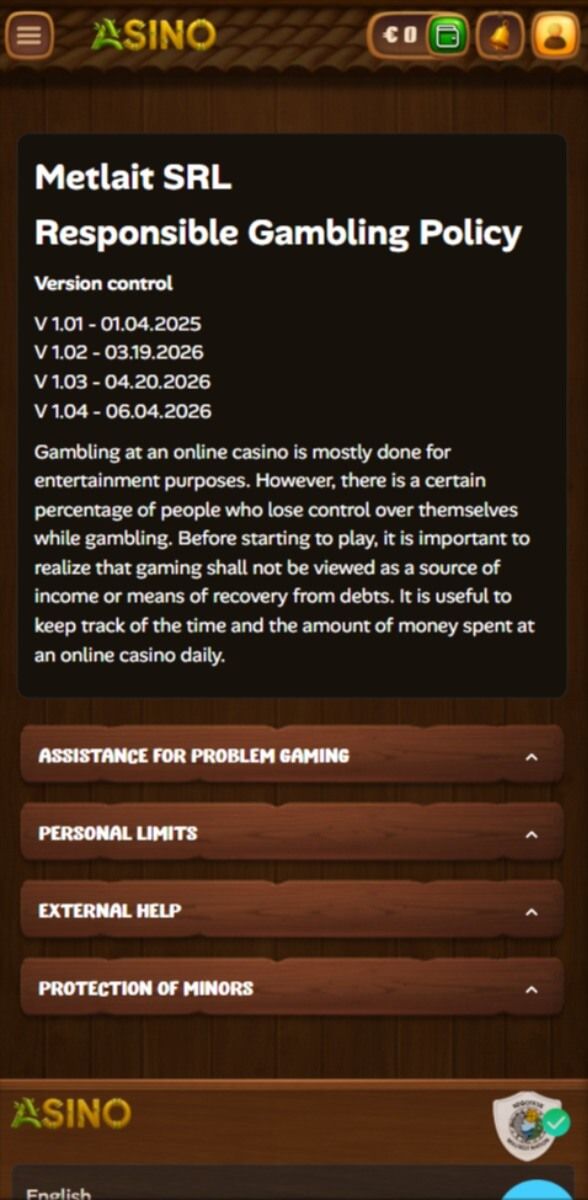 Asino Casino Responsible Gambling