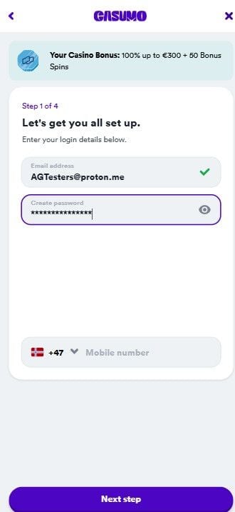Casumo Casino Registration Form