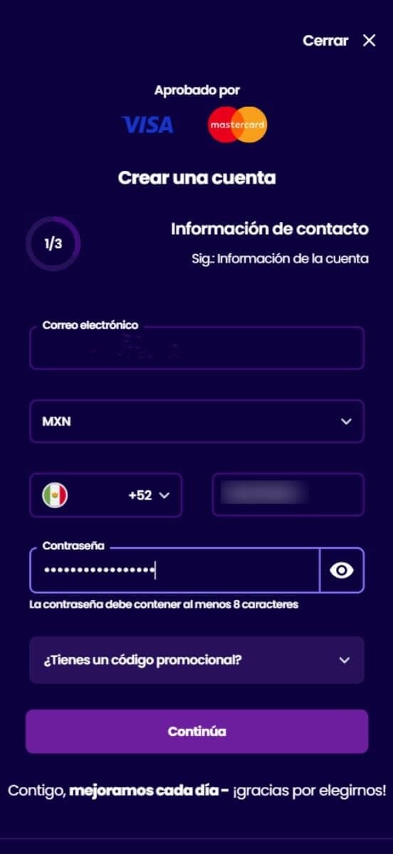 Wazbee Casino formulario de registro