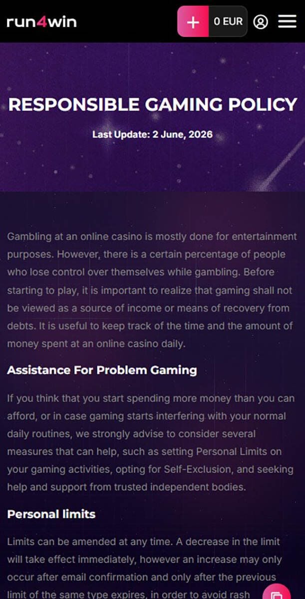Run4Win Casino Responsible Gambling