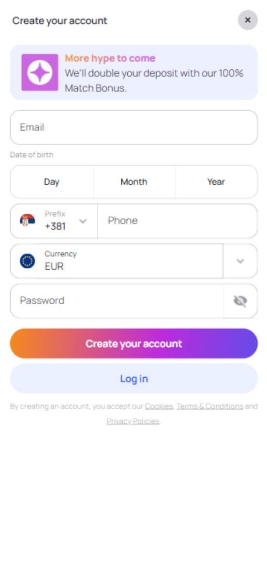 HypeKasino Signup