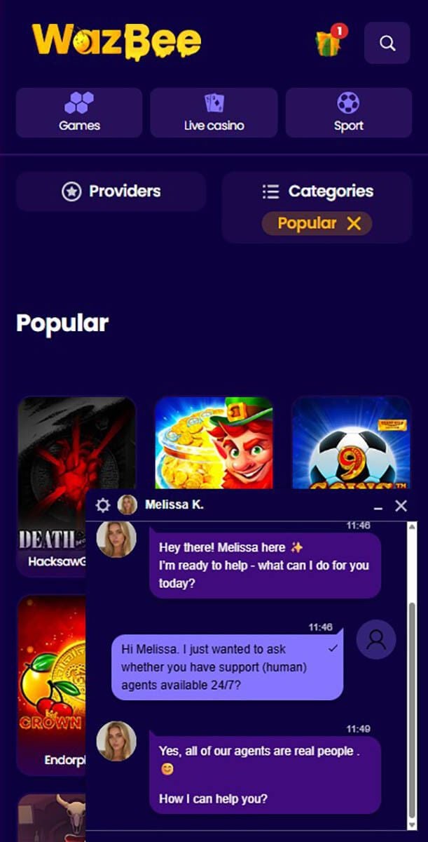 Wazbee Casino Support