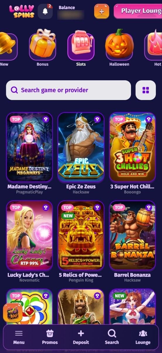 Lolly Spins Casino Games Lobby