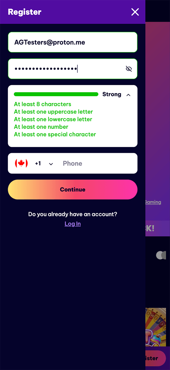 Speedz Casino Registration Form