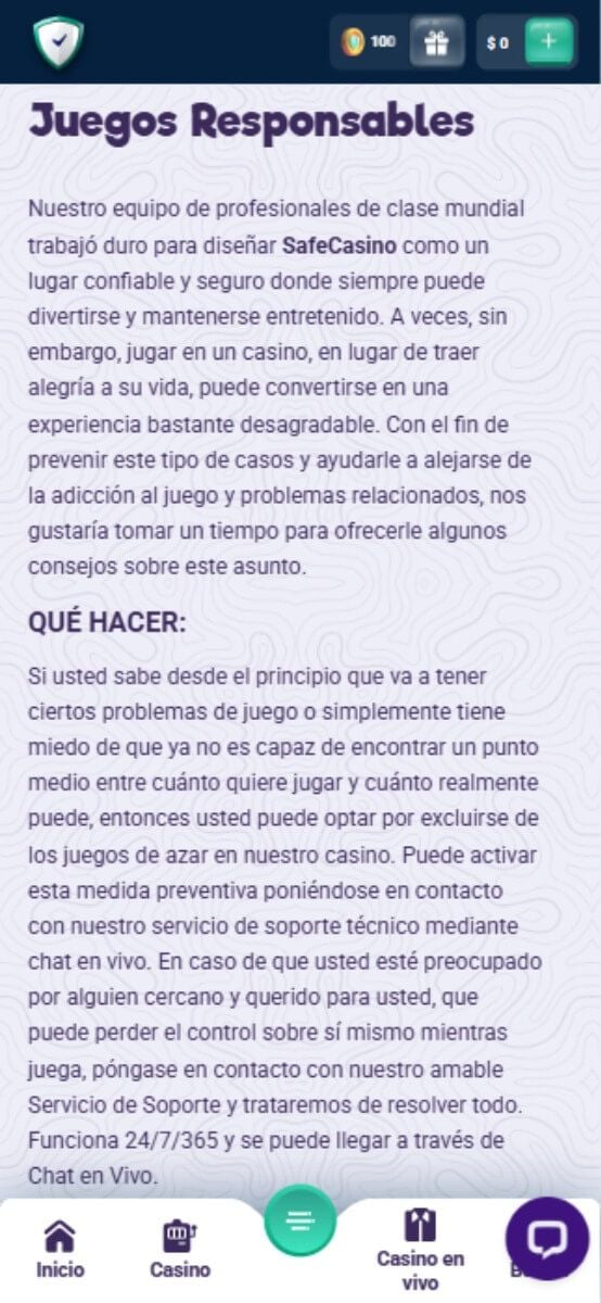 SafeCasino Juego responsable
