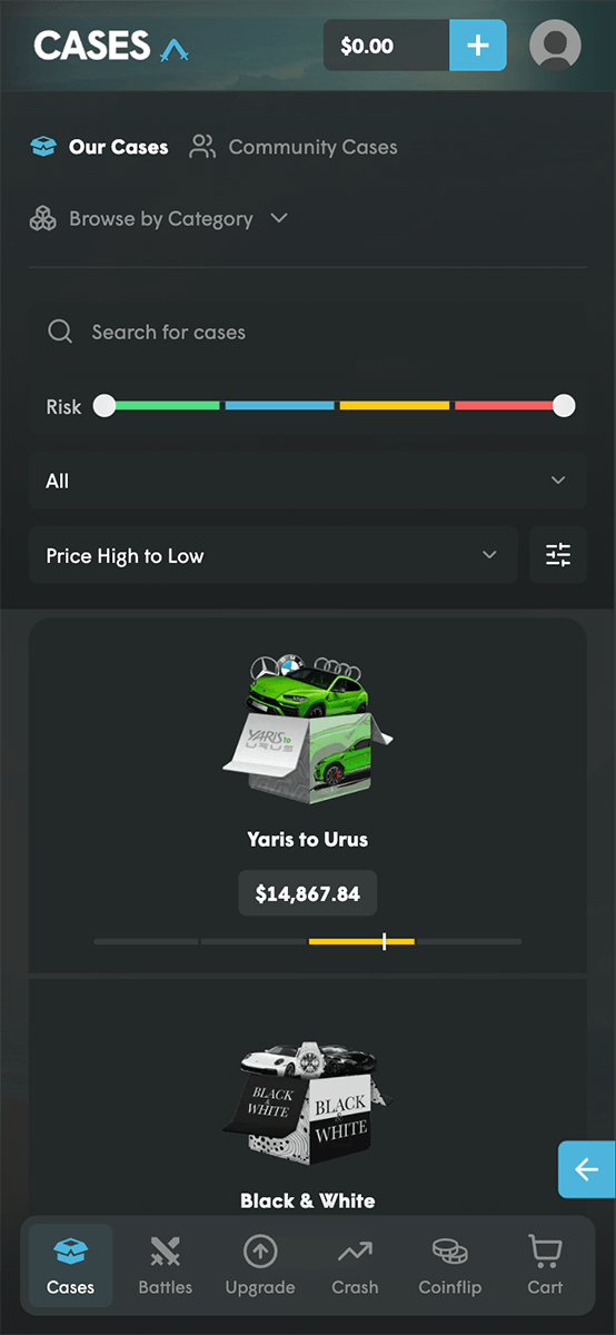 Cases.gg Casino Games Lobby